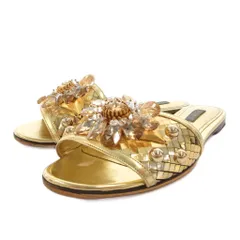 ドルチェ&ガッバーナ ドルガバ DOLCE&GABBANA ビジュー サンダル フラットシューズ カットストーン 35 ゴールドカラー /FF ■GY62のサムネイル