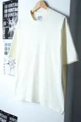 (L-XL) シャカウェア半袖Tシャツ USA アイボリー クロップド 無地-7B54