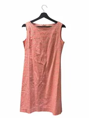 ピエールカルダン Pierre Cardin ノースリーブワンピース チェック ひざ丈 9 ピンク 白 