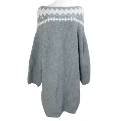 セルフォード CELFORD 24AW フェアアイルニットミニワンピース 長袖 ビジュー ボートネック ドロップショルダー 厚手 フリーサイズ グレー CWNO245053 /Xのサムネイル