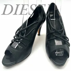 【B5380】 DIESEL ディーゼル パンプス レザー ブラック オープントゥ クロスデザイン ハイヒール レディース バックラバーのサムネイル