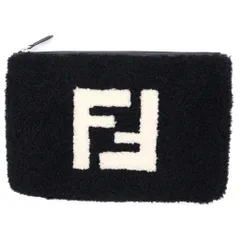 FENDI (フェンディ) ムートンポーチ ロゴデザイン クラッチバック ハンドバック ブラック/ホワイトのサムネイル