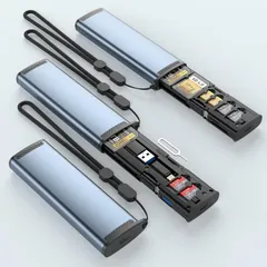 9in1 SD/TF 카드 리더기 및 보관 케이스 5Gbps 고속 전송, 저장 가능한 SD/TF 카드 리더 카드 3개, 메모리 카드 리더기 카드 관리, SD 카드 3개, TF 카드 4개, SIM 카드 2개, USB-A 및 라이트닝 어댑터 동시 읽기...