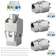 DAOKAI CAT7 키스톤 잭 모듈, Cat7/Cat6/Cat6a 설치 케이블용, 10Gbps 고속 전송, STP 쉴드, RJ45 소켓 (패치 패널 및 네트워크 소켓용) - 4개