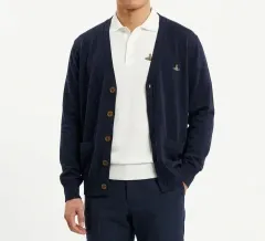 正規品 VIVIENNE WESTWOOD ヴィヴィアン・ウエストウッド ORB ロゴ Vネック カーディガン ネイビー (XXL)のサムネイル