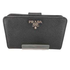 美品】PRADA サフィアーノ二つ折り長財布 ブラック メタルロゴ バイ