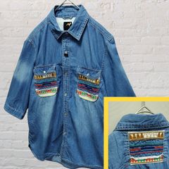 レトロ シアー 花 ボタニカル 総柄 七分袖 シャツ ブラウス 紺 