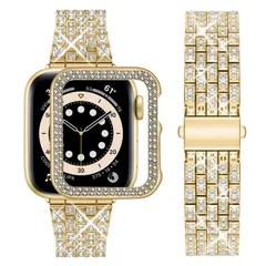 【新着商品】SE3/SE2/6/SE/5/4対応 Watch ダイヤモンド Watch Apple Apple appleウォッチ ラメ レディース 交換ベルト ブレスレット アップルウォッチバンド メタル製 ジュエリー ラインストーン 保護ケース付き 44m