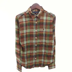 ラルフローレンスポーツ RALPH LAUREN SPORT 国内正規品 シャツ ブラウス チェック ステンカラー ロゴ刺繡 薄手 長袖 7 グリーン ブラウン 緑 茶 /TT ■ECD004