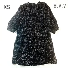 a.v.v ドット柄 チュニック ブラウス XS 黒 半袖 五分袖 フレア 水玉 シアー ポリエステル タグ付き新品 DEC-0258のサムネイル