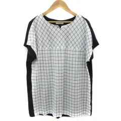 ピエールカルダン Pierre Cardin ブラウス カットソー 半袖 グラフチェック柄 42 XL ブラック 黒 ホワイト 白 /YM8のサムネイル