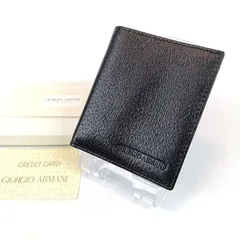 未使用 GIORGIO ARMANI ジョルジオアルマーニ 二つ折り財布 カードケース 札入 コンパクト 小銭入れ無し レザー 本革 ヴィンテージ ブラック 黒のサムネイル