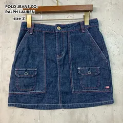 POLO JEANS CO. RALPH LAUREN ポロジーンズカンパニー ラルフローレン size2 デニムミニスカート 台形 カーゴ ワーク ラルフローレン コットン 綿 100%  ネイビー 紺色 赤 白 ステッチ ★ ■◇のサムネイル