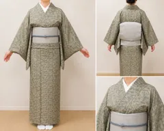 #K078 大島紬 しつけ糸付き 風景文 正絹 和装 和服 着物