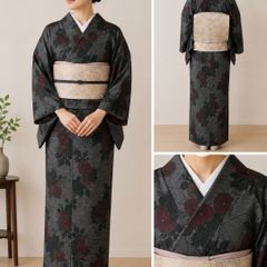 お買得】夏着物と袋帯セット 小紋 普段着 夏コーデ 単衣 着丈154
