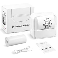 Iseebiz Mini Thermal Printer, Smartphone Compatible, Japanese Language App, Compact Mini Printer, USB Rechargeable, Portable, Easy Operation, Prints Photos, Diaries, Memos, Documents, Labels, and Study Notes, Gift Idea, Includes 1 Roll of Thermal Paper, 57mm Width, White