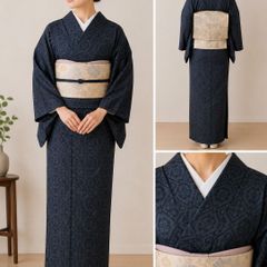 お買得】夏着物と袋帯セット 小紋 普段着 夏コーデ 単衣 着丈154