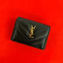 未使用保管品 SAINT LAURENT PARIS サンローランパリ YSL ロゴ 金具 レザー 本革 三つ折り 財布 ミニ ウォレット ブラック 60063のサムネイル
