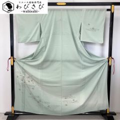 夏着物 付下げ 絽 流水 紅葉 青磁色 金彩 トールサイズ K-6018 - メルカリ