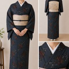 お買得】夏着物と袋帯セット 小紋 普段着 夏コーデ 単衣 着丈154