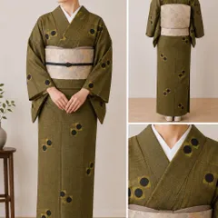 #K090 大島紬 和多屋 幾何学模様 正絹 和装 和服 着物