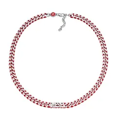 DIESEL オールジェンダー ステンレススチールチェーンネックレス, Length: 450MM+50MM, Width: 21.9MM, Height: 8MM, ステンレス鋼, 宝石なし シルバー/レッドチェーン。 DX1416040 0