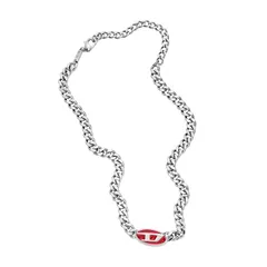 DIESEL オールジェンダー ステンレススチール チェーンネックレス, Length: 400mm+100mm, Width: 24.8mm, Height: 13.4mm, ステンレス鋼, 宝石なし シルバー/レッドエナメル 0