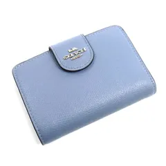 COACH コーチ ミディアム コーナージップ ウォレット 二つ折り財布 水色 C6390 レディース 中古