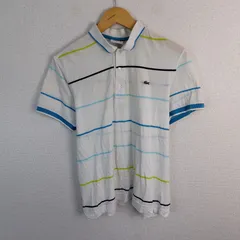 LACOSTE ラコステ ポロシャツ ボーダー  ワニ刺繍 ホワイト 4 メンズ 古着 クラシック シティーボーイ