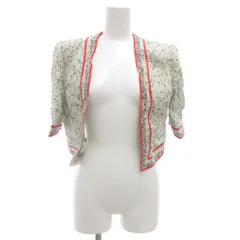 ジバンシィ GIVENCHY リネンジャケット ノーカラー ボタンレス 半袖 8 ショート丈 グレー 赤 レッド /GV ■GY35のサムネイル