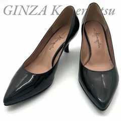 【B5381】【美品】 GINZA Kanematsu 銀座かねまつ パンプス ブラック エナメル ポインテッドトゥ ピンヒール レディースのサムネイル