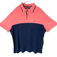 CHM NAUTICA ポロシャツ XXL ツートンカラー ピンク ネイビー 半袖 鹿の子 コットン ビッグサイズ メンズ レディース ユニセックス 古着