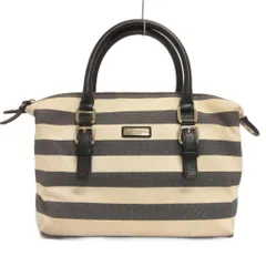 ケイトスペード KATE SPADE ハンドバッグ ボーダー キャンバス レザー 白 ホワイト 黒 ブラック ■GY14