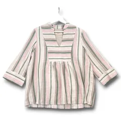 Weekend MaxMara ウィークエンドマックスマーラ リネンコットン スキッパーシャツ 長袖シャツ ノーカラー ストライプ ボーダー 白 ホワイト 40 レディース 春 夏 ゴーゴー古着マルイ北千住店 1 No.2399のサムネイル