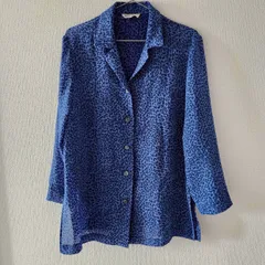 HANAE MORI ハナエモリ レオパード シアー ブラウス シャツ ブルー 40のサムネイル