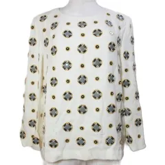 ダイアンフォンファステンバーグ DIANE von FURSTENBERG スパンコールトップス カットソー シルクレーヨン 9分袖 4 M相当 白 ホワイト IBO88 /Xのサムネイル