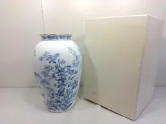 26g-540k【中古】大倉陶園　呉須秋草蜻蛉　花瓶　花器　フラワーベース　28cmのサムネイル