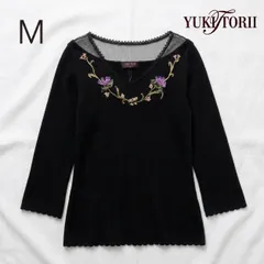 YUKI TORII ニット 38 M 黒 花柄 ビーズ刺繍 レース 七分袖 タグ付き新品 日本製 レディース DEC-0259のサムネイル