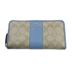 コーチ COACH 長財布  シグネチャー ベージュ 水色 小銭入れ ジップ開閉/HW ■GY99