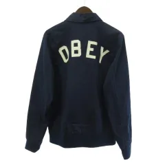 オベイ OBEY PROPAGANDA ジャケット リブ袖 バックロゴ ネイビー 紺 S ■GYのサムネイル