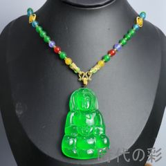 本翡翠 氷種陽緑‼️18金＋天然ダイヤモンド 布袋様 ネックレス 超美品 