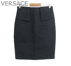 新品同様 VERSACE ヴェルサーチ タイトスカート 膝丈 ミディ丈 ウール×シルク×カシミヤ ブラック サイズ42 レディースのサムネイル