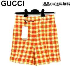 【返品OK】GUCCI グッチ ショートパンツ ツイードチェック柄 ウール 40サイズ レディース オレンジ タグ付き 【D467901262912ミ2605】