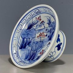 Chinese Artworks Blue Flower Glazed Lily Red Lotus Flower Dish Ornament