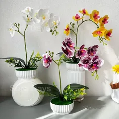 フェイクグリーン 胡蝶蘭 鉢植え 観葉植物 フラワーアレンジメント 室内装飾 人工花 ウェディングフラワー かわいい おしゃれ ナチュラル モダン 上品 高級感 インテリア 北欧 リビング 本棚 バレンタイン 母の日 ギフト 白 黄色 植木鉢付きのサムネイル