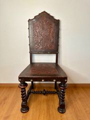 ポルトガル アンティークチェア 1880年代 レザー ウォールナット ポルトガル アンティークチェア 1880年代 レザー ウォールナット