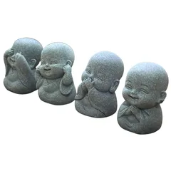 【新品】 tonra 赤ちゃん和尚 4体 笑顔 癒し インテリア 小物 和 雑貨 禅 誕生日 プレゼント 玄関 卓上 アクアリウム ビバリウム ミニ 置物 石 三猿 見聞言 1のサムネイル