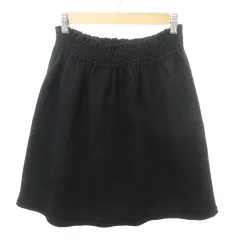 ズッカ zucca 美品 ウール スカート ひざ丈 フレア ウエストゴム 無地 厚手 Mサイズ 黒 ブラック ■YHS3のサムネイル