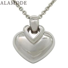 BVLGARI Doppio Cuore Necklace, White Gold (K18WG), 11.5g, Necklace, Accessory, Jewelry, Heart, Silver, Women's, 40802177404 [Used] [Alamode]