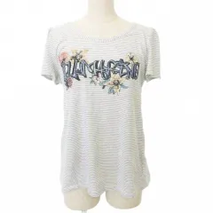 ブルマリン Blumarine カットソー 半袖 ボーダー クルーネック ビジュー 薄手 42 Lサイズ グレー ■YHS9のサムネイル